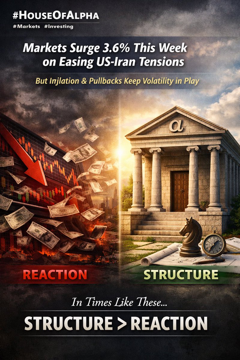 Markets just wrapped their best week since Nov — S&amp;P 500 up ~3.6% on easing US-Iran tensions.

But sticky inflation + Friday’s pullback show volatility isn’t done yet.

In times like these, structure > reaction.

#HouseOfAlpha #Markets #Investing #financialplanning #StockMarket