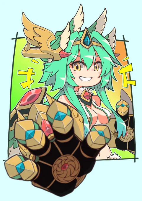 再掲パズドラファンアートシリーズ 超転生リュエルちゃんは、今までのデザインの集大成!という感じがしてとても好きです。素敵! 特に手が大きいデザインに目がないんですよね・・・ #パズドラファンアート
