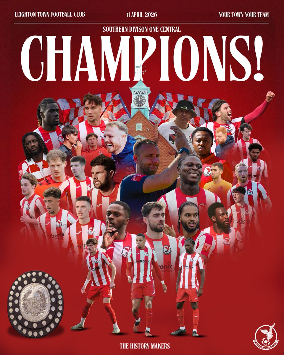 𝐖𝐄 𝐀𝐑𝐄 𝐂𝐇𝐀𝐌𝐏𝐈𝐎𝐍𝐒! 🏆

Leighton Town Football Club, winners of the Southern League Division One Central 25/26 and a Step 3 team for the first time in our 141-year history! ❤️

#YourTownYourTeam
