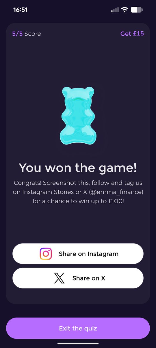 trumps72's tweet photo. Just aced the @emma_finance quiz with a perfect 5/5 score! 🎉 Think you can beat me? #EmmaQuiz https://t.co/7pAqEaOl84