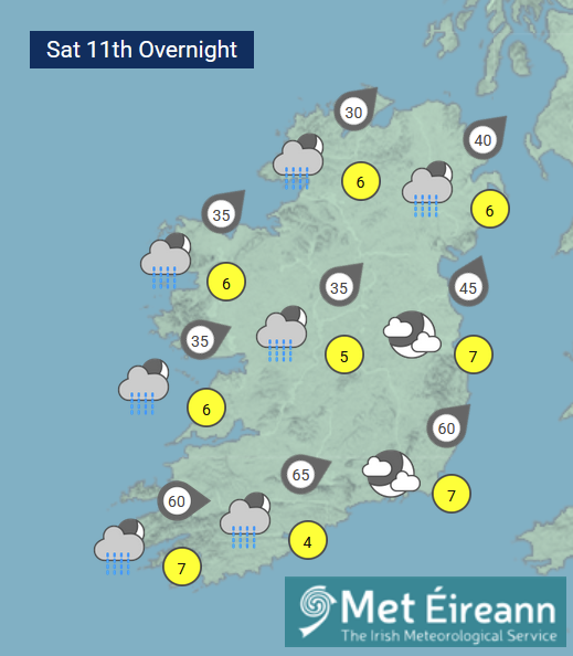 MetEireann's tweet image. ➡️Blustery with more scattered showers later this afternoon &amp;amp; #evening➡️Some will be heavy with potential for thunderstorms &amp;amp; hail🍃🌦️⛈️⚠️
↪️Scattered showers will continue to feed in from the W #tonight, turning heavy at times in Atlantic coastal counties🌧️
➡️Lows of 4 to 7 C🌡️