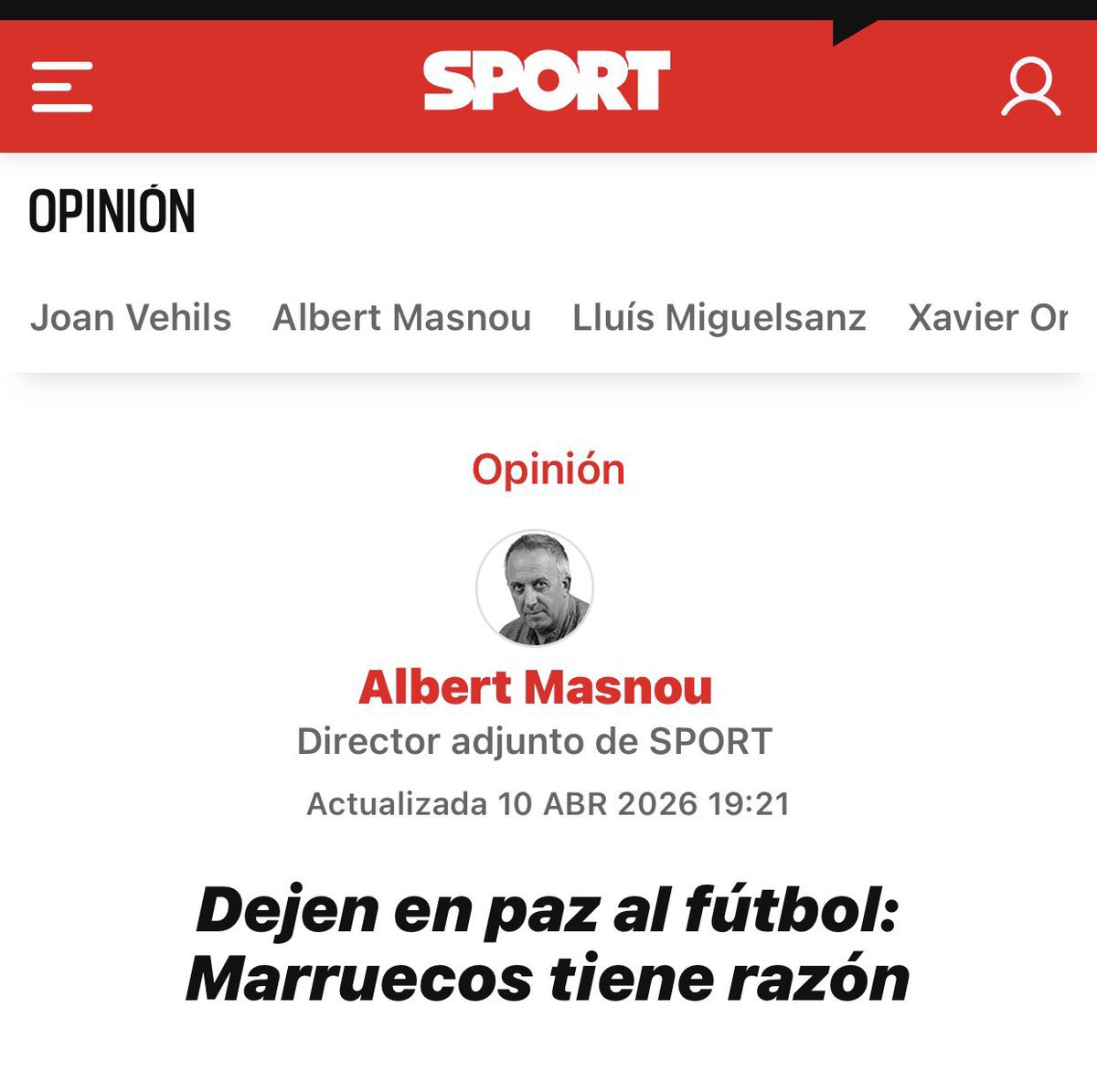 Didier1234kamo's tweet image. Le journal catala Sport a publié un article d’opinion intitulé :
👉 « Laissez le football tranquille : le Maroc a raison »
#Maroc #CAN #senegal