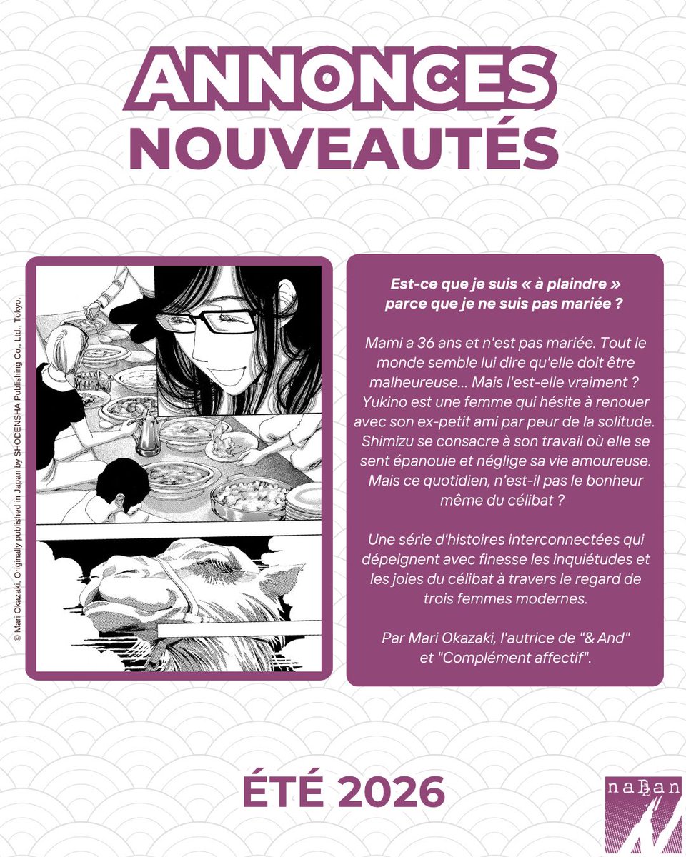 NabanEditions's tweet photo. 🌻 ANNONCE : « Zutto Dokushin De Iru Tsumori? » de Mari Okazaki

Elle est de retour pour votre plus grand plaisir !

Dans ce one-shot, Mari Okazaki aborde le poids de la société vis-à-vis des femmes et du célibat, à travers trois portraits dont les histoires se connectent. https://t.co/VoY8tazdrT