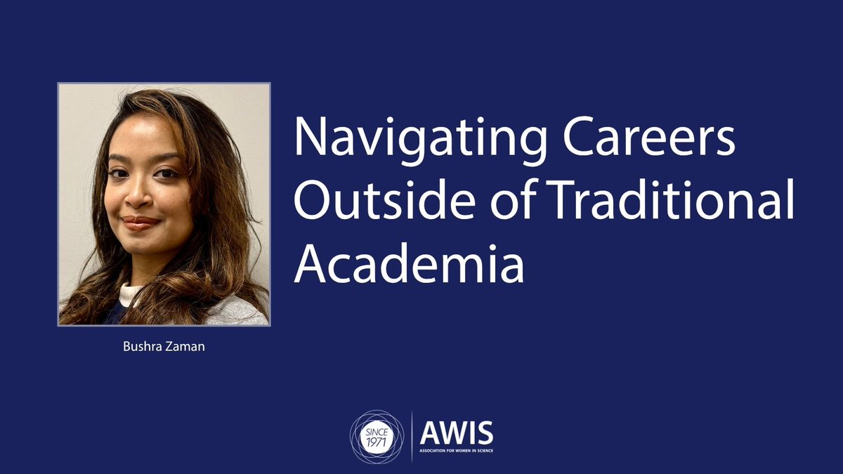 AWISNational's tweet image. Interested in a career outside of academia? AWIS member Bushra Zaman speaks with science communicator Dr. Chloe Kirk about how to navigate different career options. awis.org/resource/navig… #WomenInScience