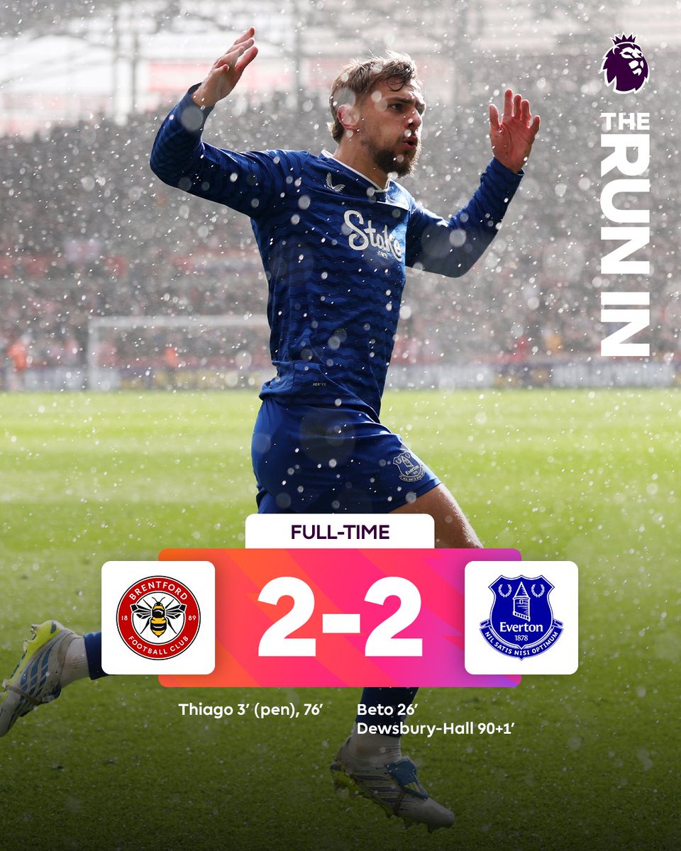 premierleague's tweet image. A late, late Kiernan Dewsbury-Hall equaliser sees @BrentfordFC and @Everton share the points 🌦️