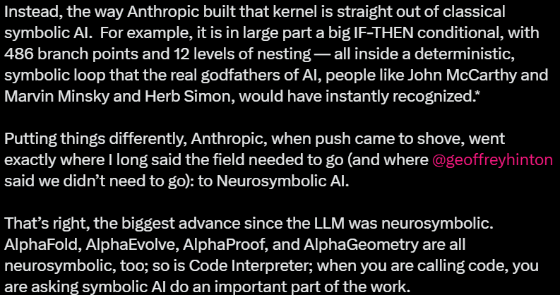 TrueAIHound's tweet image. While I agree with @GaryMarcus that reasoning is causal and deterministic, I disagree that Neurosymbolic AI is the correct path to AGI. It offers no solutions for the following critical problems:

1. Perceptual understanding of the real world.
2. Learning in the real world (from