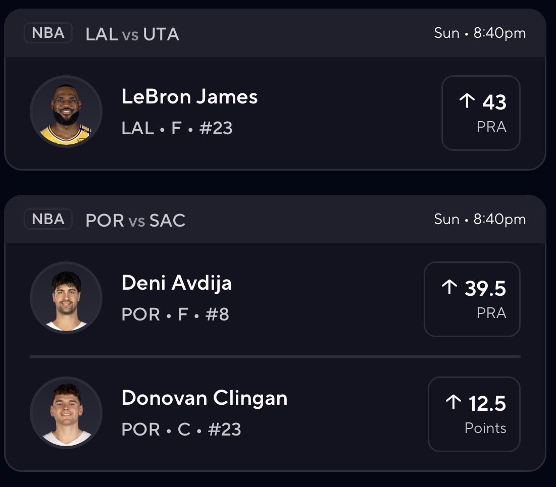 Goattt0512's tweet image. If these games stay somewhat close I don’t see how they don’t cover these lines 🔥🔥#lebron #nba #prizepicks #lakers #gamblingx #prizepicks