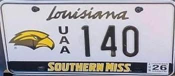 Louisiana Alums and Fans 🖤💛🦅
Southern Miss Plates make Great Gifts
ORDER YOUR USM PLATE TODAY, or 
Go Pick it up: 
Office of Motor Vehicles: 
Baton Rouge
7979 Independence Blvd.
Baton Rouge, LA 70806
225-925-6146