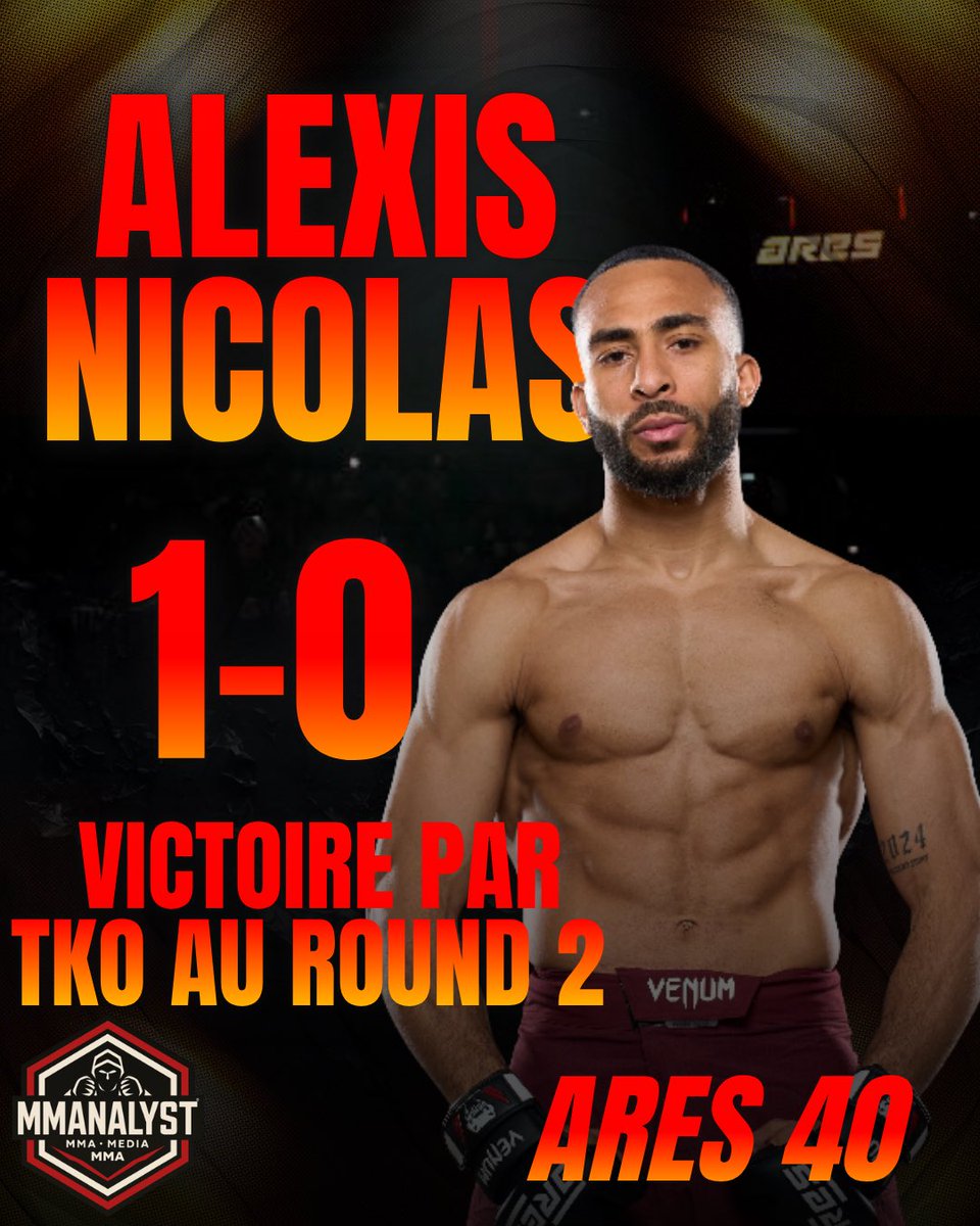 _MMANALYST_'s tweet photo. RECAP’ #ARES40 ✅
• Débuts réussis en MMA pour Sarah Moussaddak et Alexis Nicolas ! 🥊
• Une victoire convaincante de Modibo Diakité et Moustapha Diakhaté ! https://t.co/TInPa8A7SC