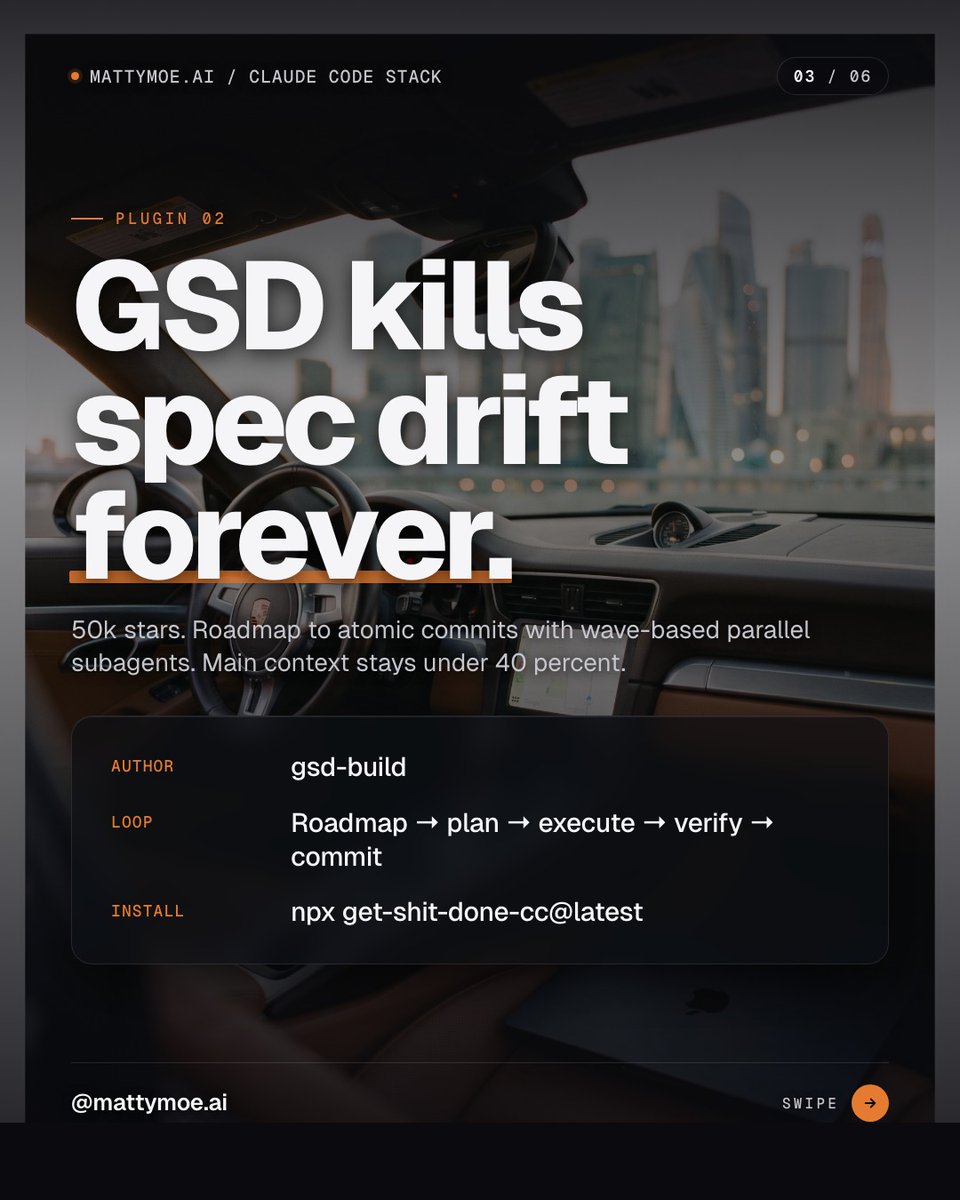 Mattymoeai's tweet photo. 3 claude code plugins that 10x your workflow. superpowers (146k stars) for discipline. gsd (50k stars) for spec-driven shipping. secops agent kit for 25+ security tools. this is the only stack you need. https://t.co/3BeERKBO3K