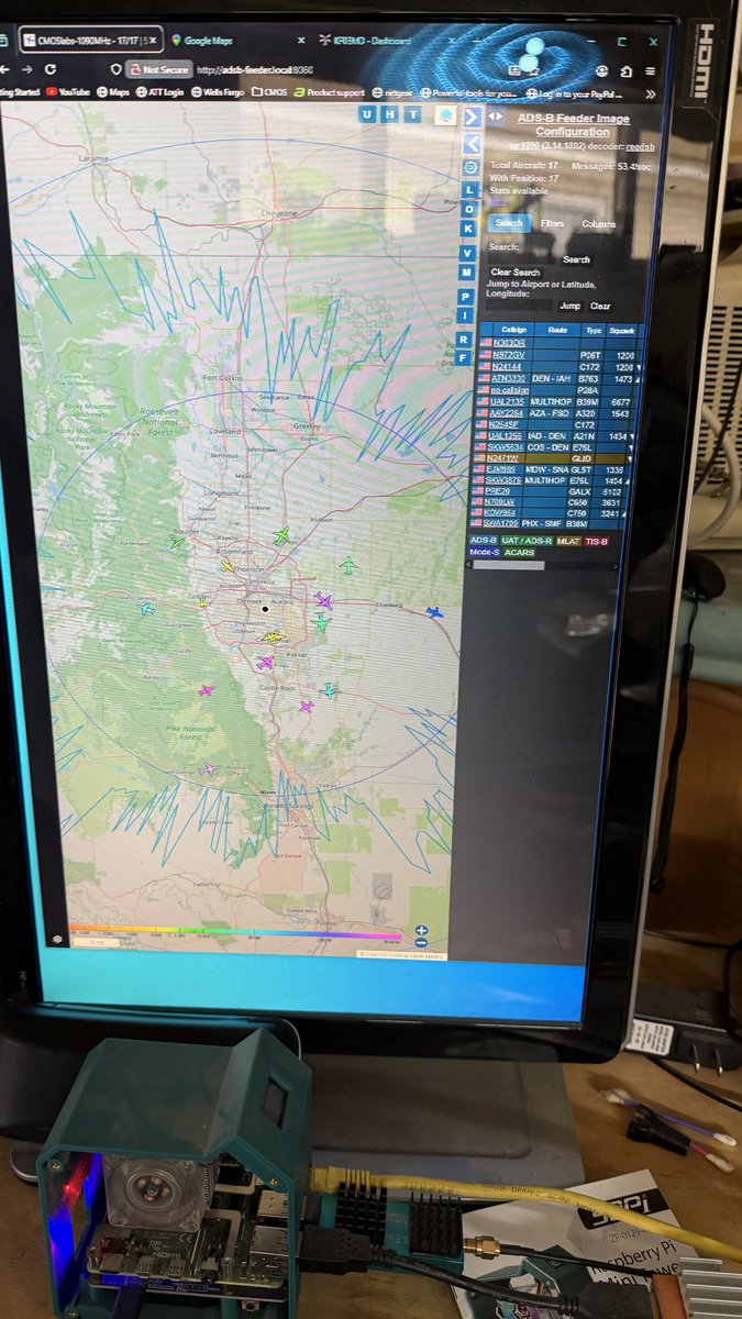 CMOSlabs's tweet photo. @sozoraemon Watching them with my Raspberry Pi 4 here in Denver,co ⚡📶📡😎✈️ https://t.co/PaVFm2alxh