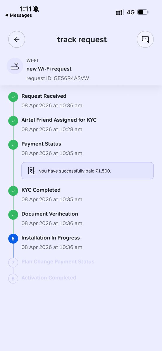 iharrshal's tweet photo. When will the air fiber get installed @airtelindia @Airtel_Presence ? I specifically asked ur representatives for same day installation and he agreed. I paid the money and he left saying he will be coming back in sometime. It has been 4 days now and no one is picking up the call! https://t.co/7UjuegzAug