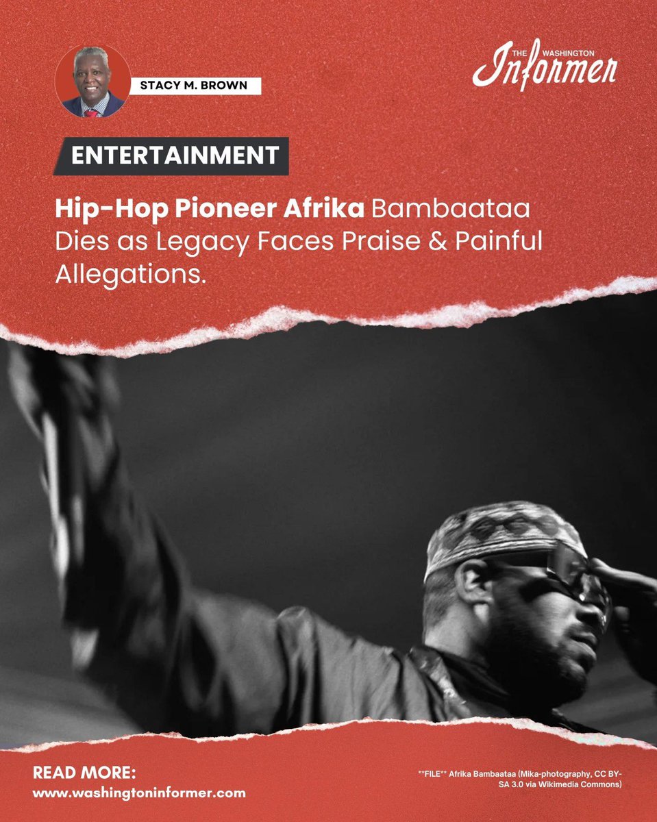 WashInformer's tweet image. Afrika Bambaataa's foundational role in birthing hip-hop culture is being reexamined, weighing his towering musical legacy against serious abuse allegations that cannot be ignored.

Read More: washingtoninformer.com/afrika-bambaat…

#AfrikaBambaataa #HipHopHistory #DC #DMV #WashingtonDC