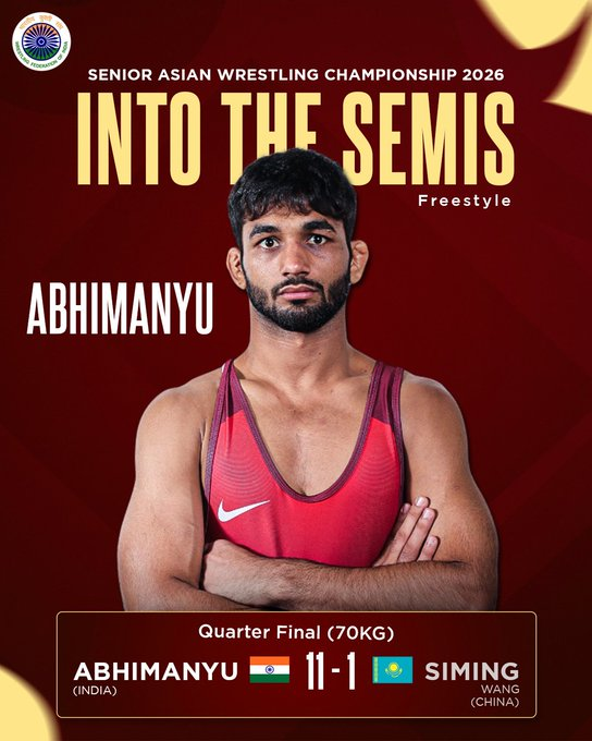 DDNewslive's tweet photo. CISF Wrestler HC Abhimanyu Clinches Gold at Asian Wrestling Championship 2026

Head Constable Abhimanyu, a 24-year-old wrestler from Hisar, Haryana, of the CISF Central Wrestling Team, has brought immense pride to the Force and the nation by clinching the gold medal in the 70 kg freestyle category at the Asian Wrestling Championship held in Bishkek, Kyrgyzstan. The championship was held from 6th to 12th April, 2026 witnessing participation from top wrestlers across Asia.

@wfi_wrestling @CISFHQrs