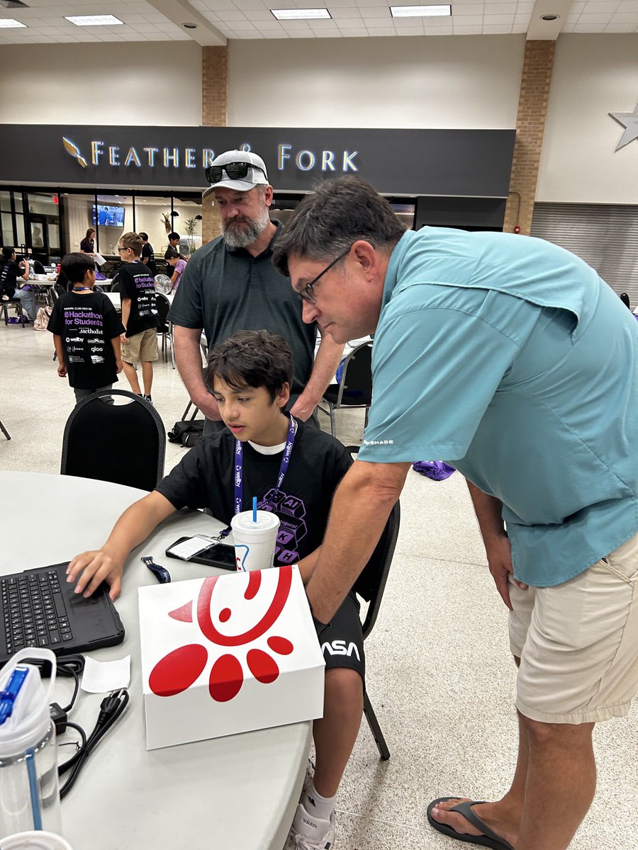 lmackay's tweet photo. Inaugural CCISD Hackathon learning to use AI to code.  Amazing day and @SCIS_CCISD won their division!  These boys were creative, collaborative and uber talented!  Thank you Gloo, Methodist, Wellby and Austin Christian University!! https://t.co/8aLnANdWbY