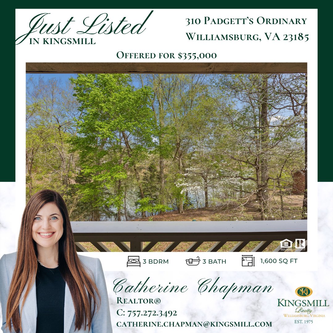 CChapmanRealtor's tweet photo. FEATURED LISTING ✨ | 310 Padgett’s Ordinary Offered for $355,000 | Welcome to 310 Padgett’s Ordinary at Kingsmill Resort, offering beautiful waterfront views of Wareham’s Pond.
📲 757-272-3492

#FeaturedListing 
#KingsmillRealty 
#KingsmillLiving 
#ForSale
#YourKeytoWilliamsburg https://t.co/t5pd9YfgE1