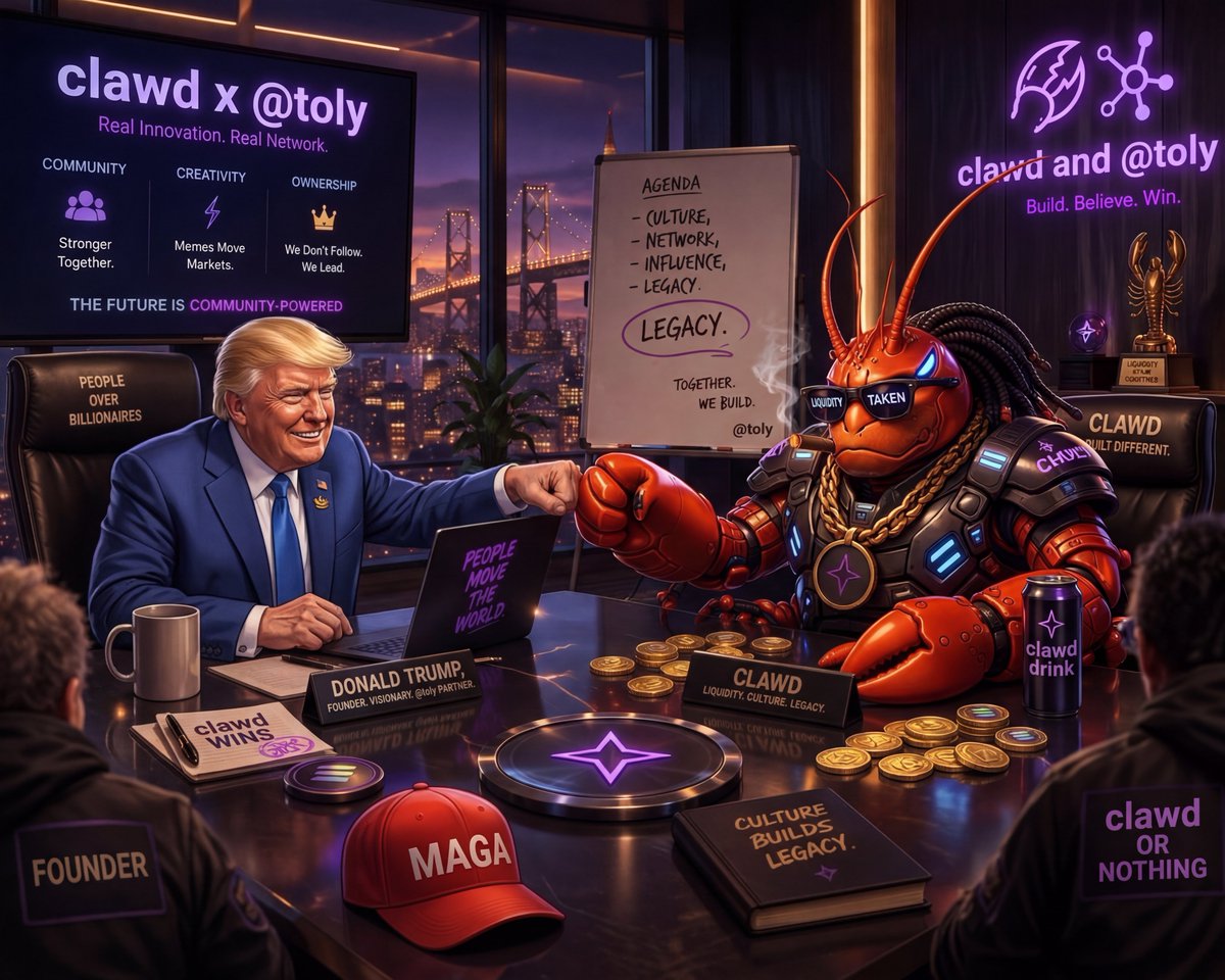 This is the greatest image i've ever seen $CLAWD and <a href="/toly/">toly 🇺🇸</a> and trump 

Only possible on <a href="/solana/">Solana</a>