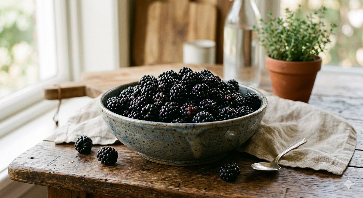 KristenJakobitz's tweet image. Those deep blues and purples in blackberries and blueberries aren't just for show. Anthocyanins help protect the retina from oxidative stress and can improve night vision. Think of them as internal sunglasses.
#EyeHealth #Antioxidants #MidlifeNutrition