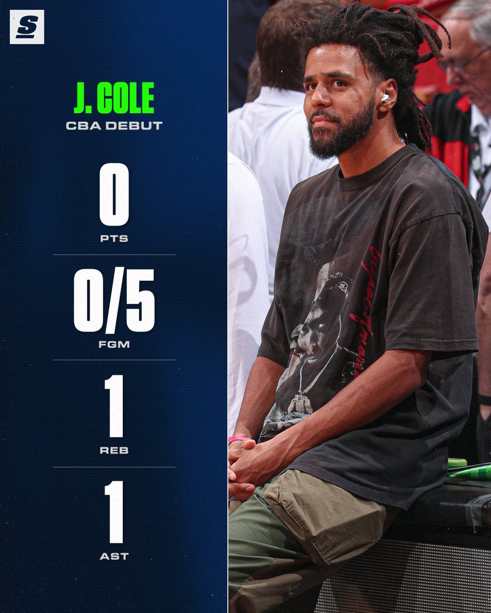 theScore's tweet image. J. Cole played 8 minutes last night in his debut for the Nanjing Monkey Kings of the Chinese Basketball Association. 🏀