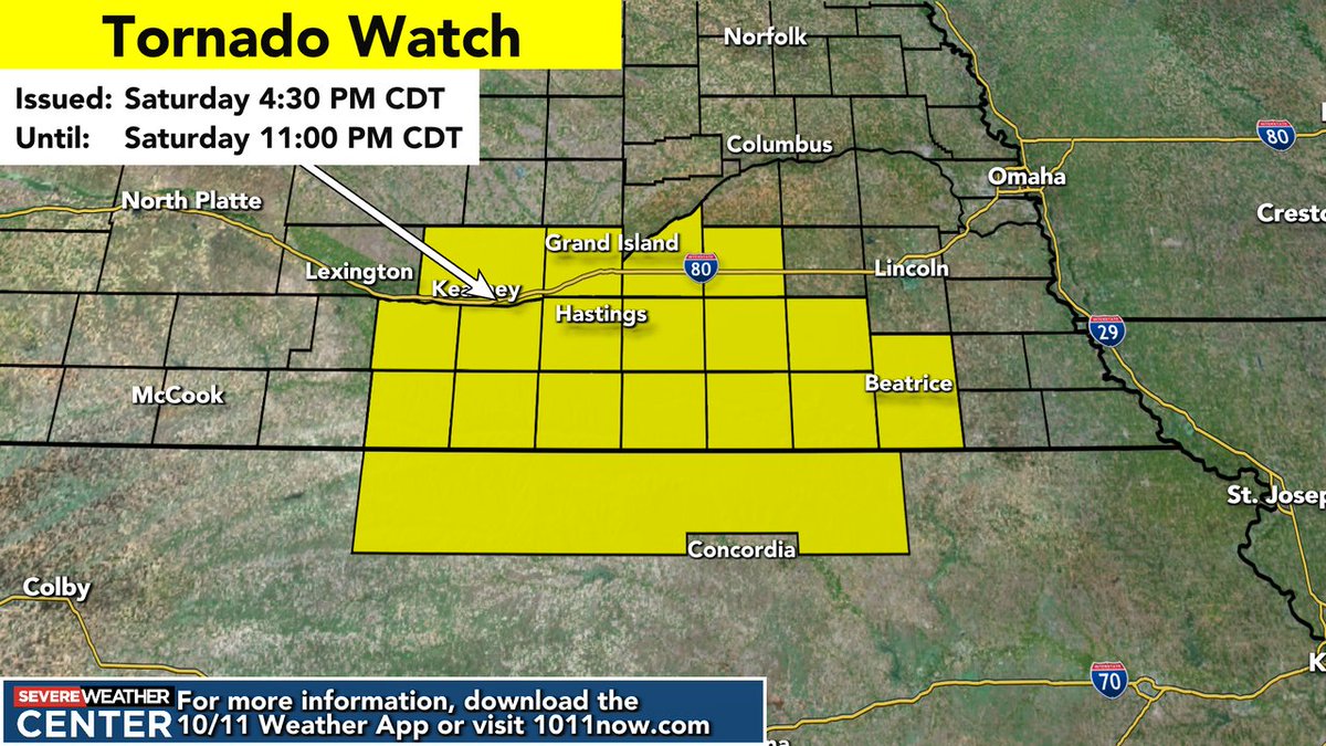A Tornado Watch has been issued for parts of the 10/11 coverage area until Apr 11 11:00PM CDT. For more information on the watch, visit 1011now.com/weather