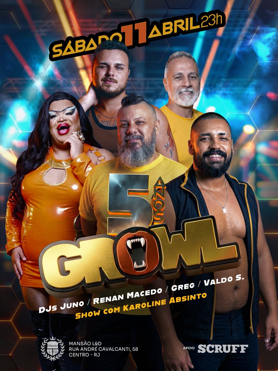 🐻 É HOJE!✨ GROWL 5 ANOS!
📅 Sáb 11/04 – 23h
📍 Mansão L&amp;D – Centro/RJ
💃 Show <a href="/Karolineabsinto/">Karoline Absinto 🍑</a>
🎧 DJs VJ Greg, Renan Macedo, <a href="/valdodiu/">Dj Valdo S</a> e <a href="/djjun0/">DJ Juno</a>
😈 Dark Room + Jogos + Chapelaria
✅ INGRESSOS E INFOS👇
🎟️ linktr.ee/growlbeefybears
🎂 Aniversariantes Abril VIP |📝Lista T/NB via DM