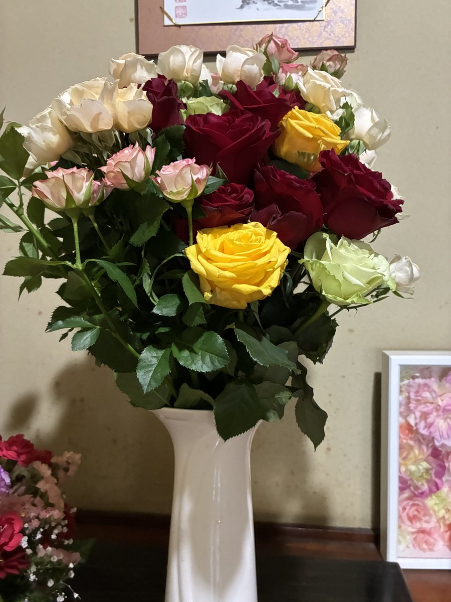 P4RwquGJzlb9yY1's tweet image. 100万本のバラ、は嘘ですが年齢の数のバラを頂きました🌹
携帯を変えて、Ｘをしばらくお休みしてましたが、お誕生日を機に復活します❣️

と言っても低浮上ですが（笑）

＃happy birthday to me