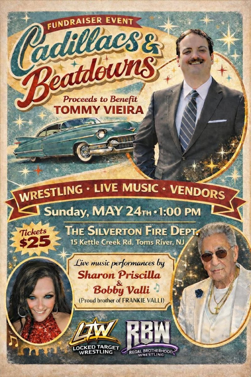 PaulWillis1980M's tweet photo. On the 24th May 2026 @LiveLtw @RBWOriginal Present's the Cadillac's and Beatdowns Live Wrestling Event at the Silverton Fire Department in Toms River, NJ to benefit the father of Ace Marxman who has cancer !

Tickets are $25 and can be bought using the QR Code pic in the post https://t.co/gRhcsztQil