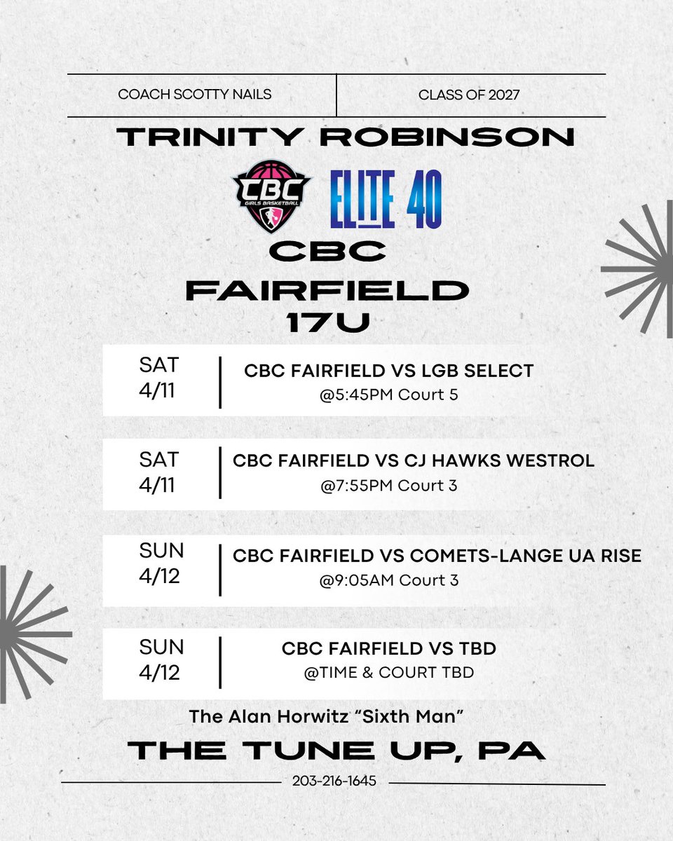 trinityr_12's tweet photo. Here is my schedule for The Tune Up tournament in Philadelphia, PA with @girlscbc !! https://t.co/zzgEYqcTxo