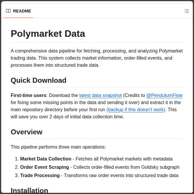 tom_doerr's tweet image. Polymarket data pipeline

github.com/warproxxx/poly…