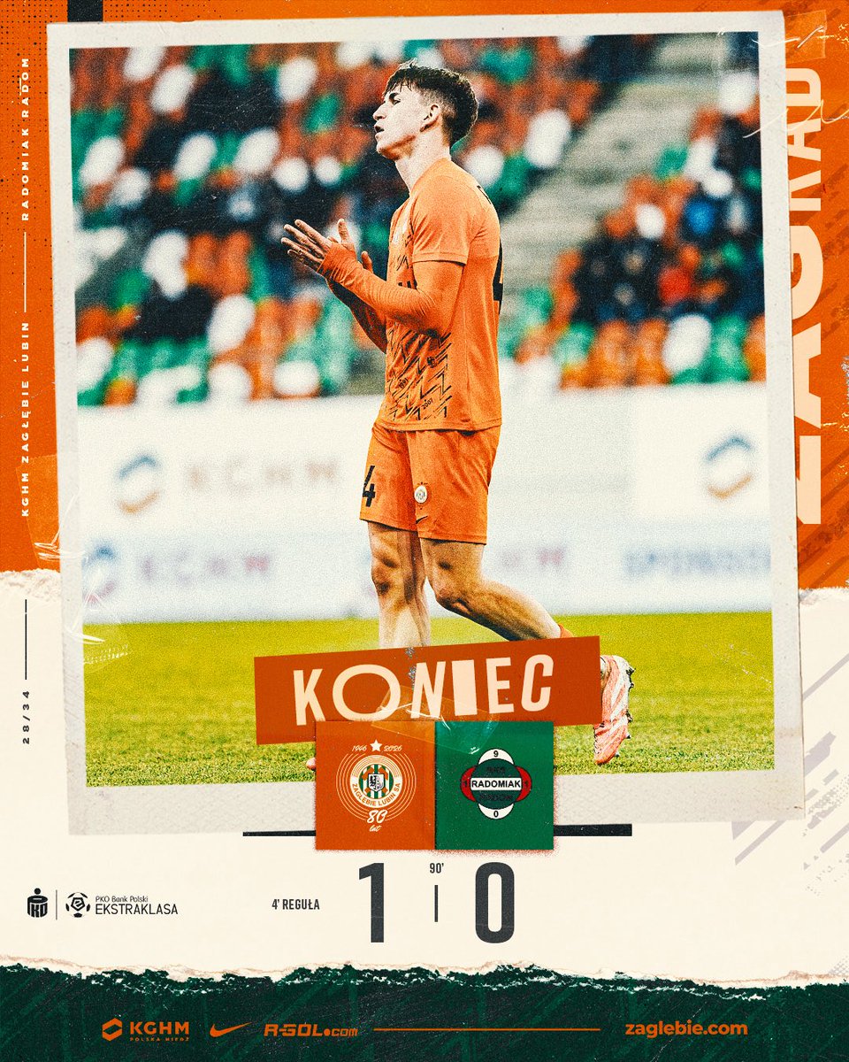 ZaglebieLubin's tweet photo. Mamy to! Po golu Marcela Reguły pokonujemy Radomiaka Radom 1:0! Cenny komplet punktów zostaje w Lubinie! 🇨🇮
____
⏱️ Koniec #ZAGRAD 1:0 https://t.co/YyHtcyIDmJ