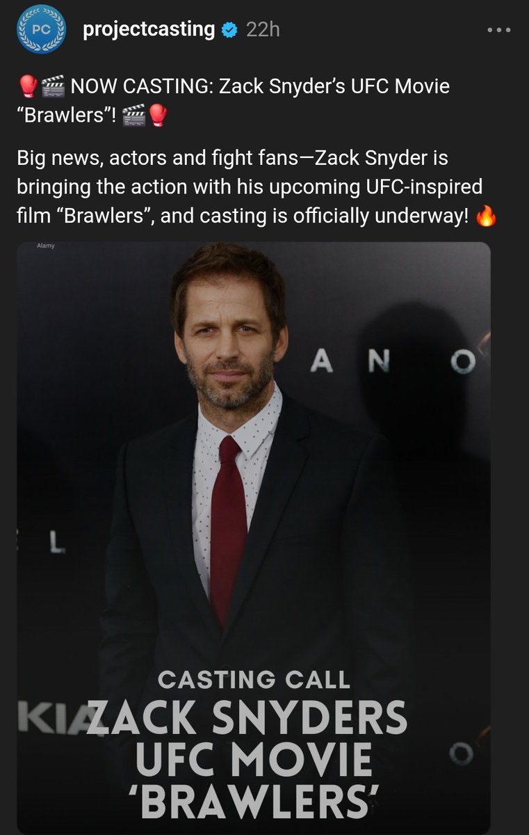 DarkKnightsFan's tweet photo. No idea how true... 

BUT

Apparently @ZackSnyder has begun casting for his @ufc film "Brawler" https://t.co/3TCz1lQ30P