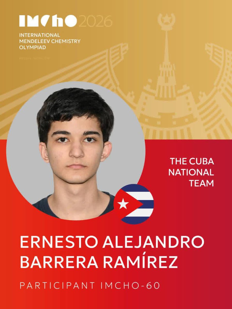 Dos estudiantes del IPVCE Eusebio Olivera de #SanctiSpíritusEnMarcha
representarán a Cuba en Rusia durante la Olímpiada Internacional Mendeleev de Química.
🏆Participants: 
• Ernesto Alejandro Barrera Ramírez
• Leticia María Merlo Alfonso
#CienciaCubana