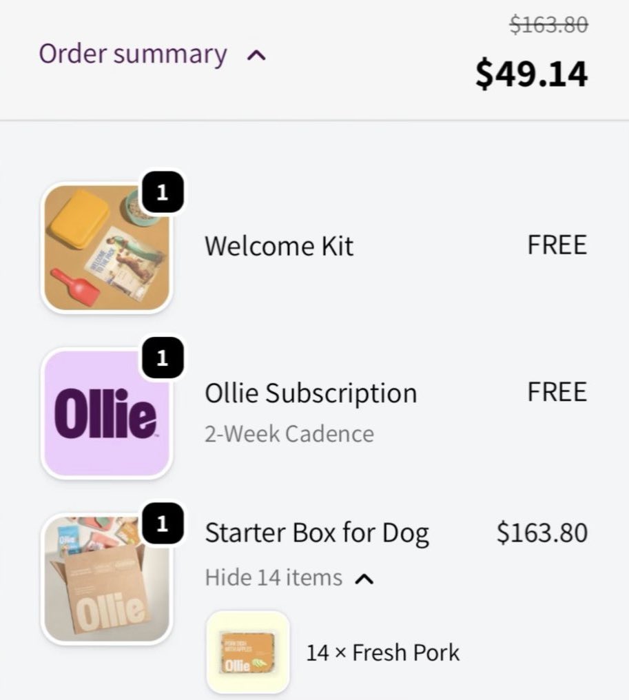 GlitchedDeals's tweet image. OLLIE DOG FOOD 70% OFF + FREE EVERYTHING

$164 starter box drops to $49.14 with free bowls and shipping

Order now, can cancel after if you want

Keep the food, keep the bowl, no strings attached

inflcm.com/5Gf/eI2a #ad