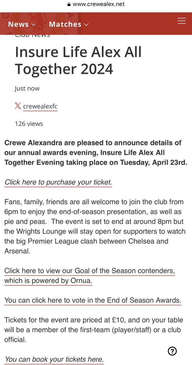 ChrisABP's tweet photo. End of season awards night for @crewealexfc seems to have its very own micro-climate &amp; inflation over two years from £10 in 2024, £15 in 2025 and now £50 for 2026 🤯
Does this mean match tickets next season will be £75…?
@RailwaymenThe @StandingAlone77 https://t.co/vccyIMNp0l