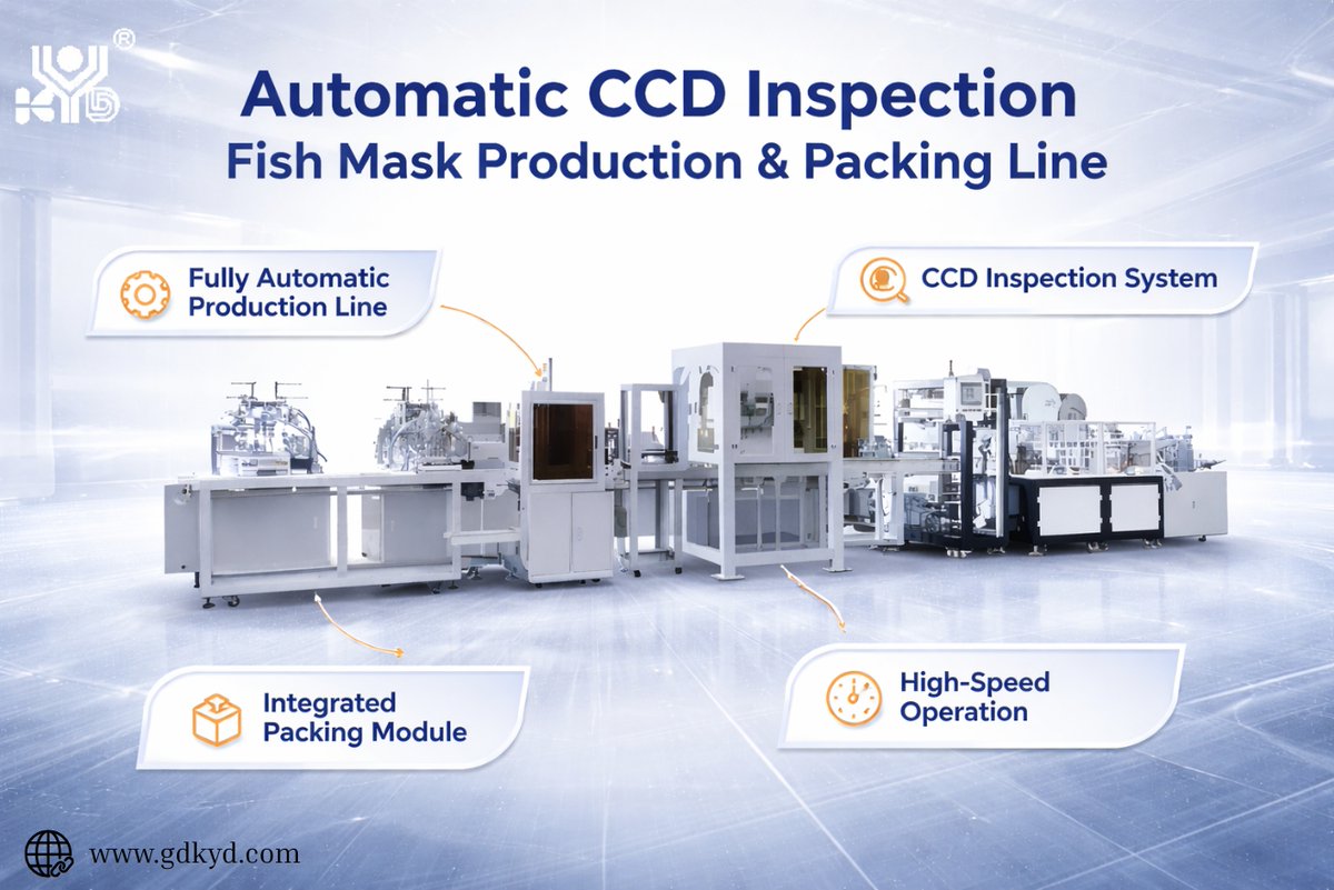 KYD_Precision's tweet image. Our Automatic CCD Inspection Fish Mask Machine &amp;amp; Packing Machine is designed to maximize speed, precision, and efficiency in your manufacturing process.

✔ High-Speed Production
✔ CCD Quality Inspection
✔ Automatic Packing

#CCDInspection #FishMask #kyd #maskmachine