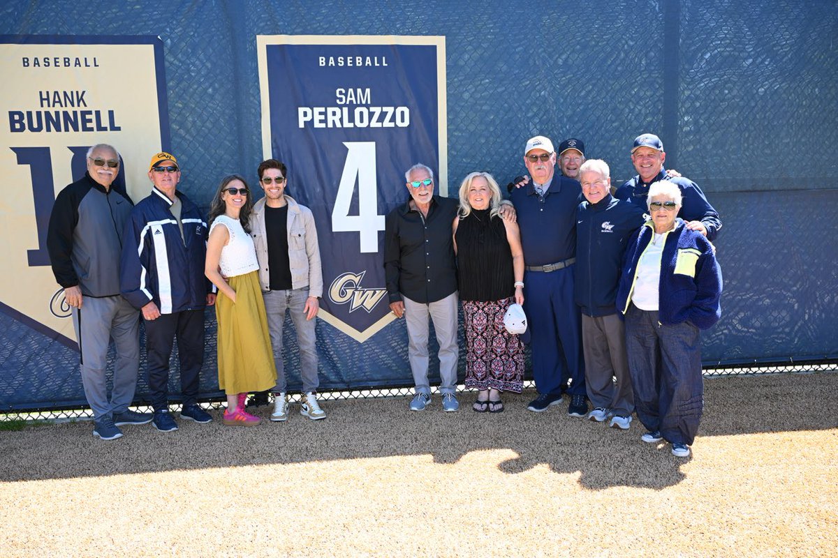 GWBaseball1's tweet photo. Prior to today’s game, GW Legend Sam Perlozzo ‘72 was honored as the second alum to have his number displayed at Tucker Field. Congrats, Sam! 🌟

#RaiseHigh https://t.co/hcrGEZF2AL