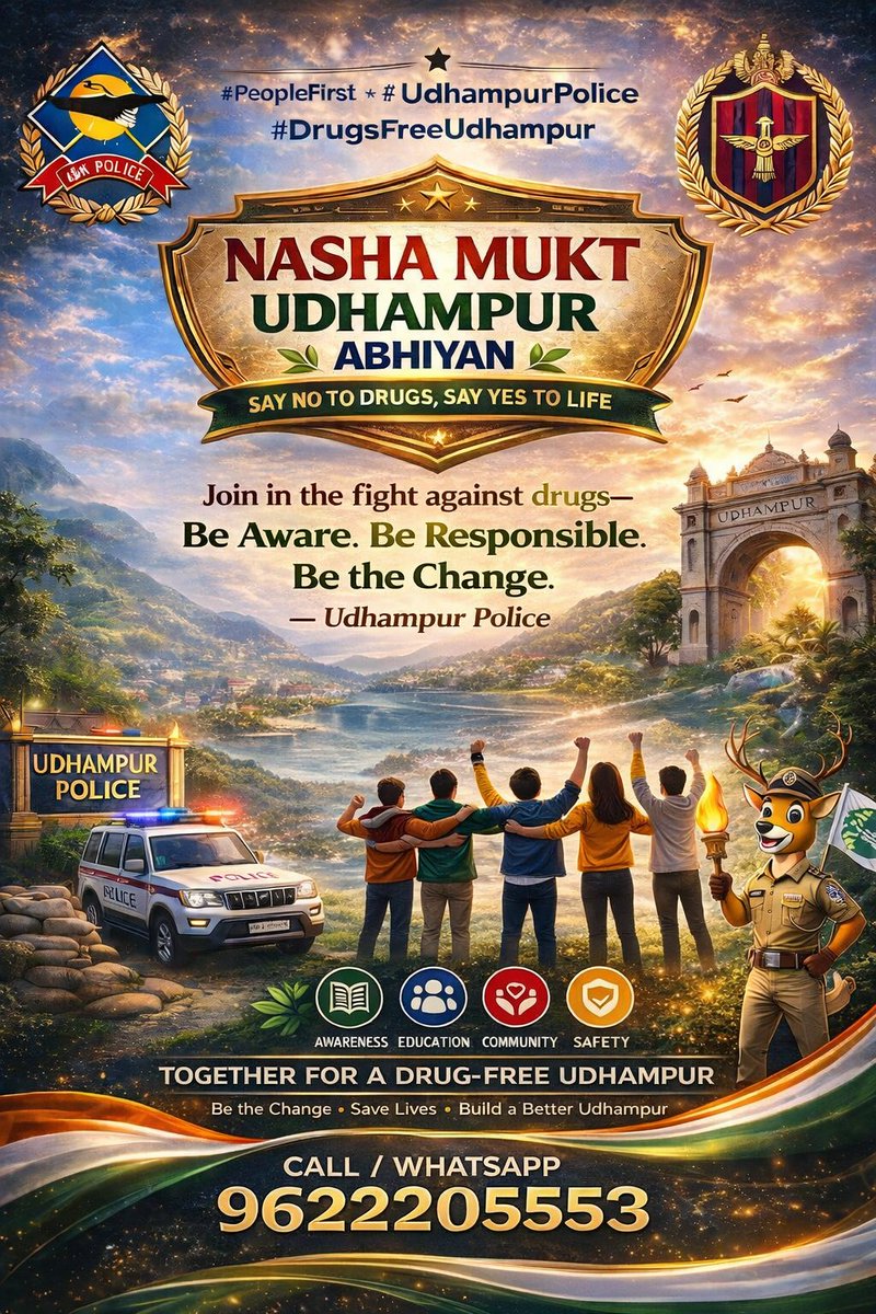UdhampurPolice's tweet image. #PeopleFirst 
#DrugsFreeUdhampur
#Zerotoleranceagainstdrugs
Udhampur Police urges everyone to stand united and make Udhampur Drug-free. @ZPHQJammu @JmuKmrPolice @UHqrs @igp_jammu