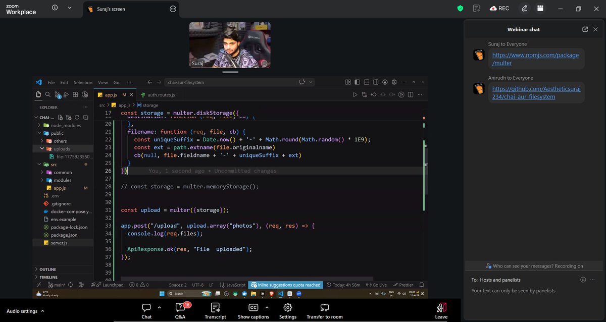 MalhotraSa6586's tweet image. Today class
Learned the difference between Sync vs Async, explored the Node.js fs module for file handling, and gained insights into ImageKit for efficient image management.

#NodeJS #BackendDevelopment #FullStackDevelopment #WebDevelopment #CodingJourney