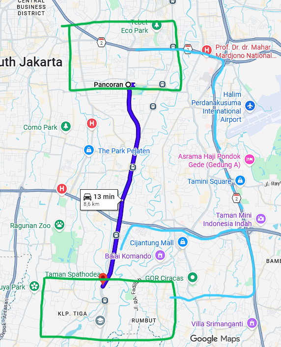 anonnoia's tweet photo. @mrtweepsID pentingnya pemahaman map jaman skrg.
kl dr pembicaraan ibunya, rutenya yg biru tebal. kotak ijo asumsi pickup dan tujuan. biru muda jalan tol.
di perkuat argumen dari bapaknya kl naik motor tinggal lurus.

jangan pernah percaya total sama apk, jalan tol aslinya jalan alternative https://t.co/mYn47etF6N