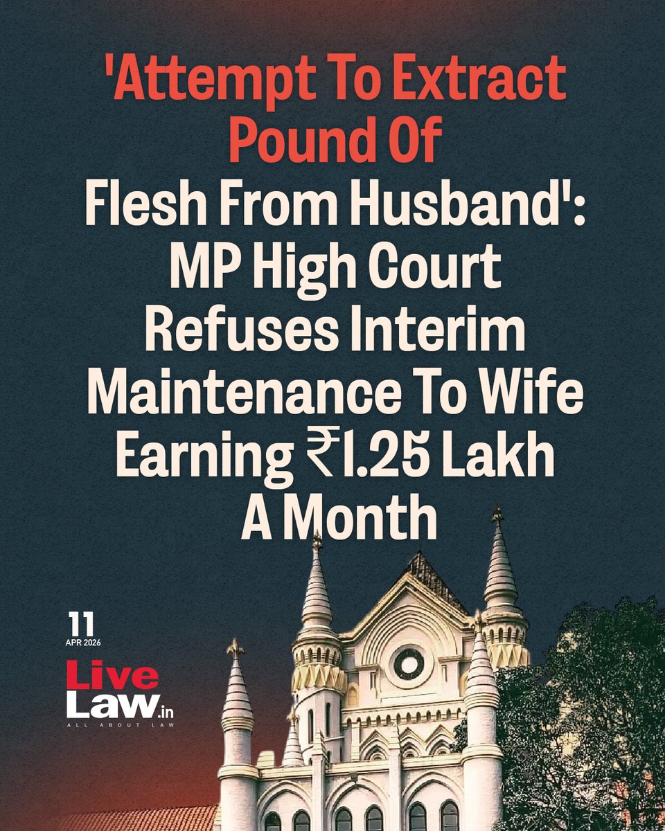 LiveLawIndia's tweet photo. The Madhya Pradesh High Court recently denied relief to a wife who challenged an order of the Family Court rejecting her interim maintenance plea under Section 24 of the Hindu Marriage Act.
Read more: https://t.co/0Dz6jBxI21
#MadhyaPradeshHighCourt https://t.co/s3Q15a1S2S