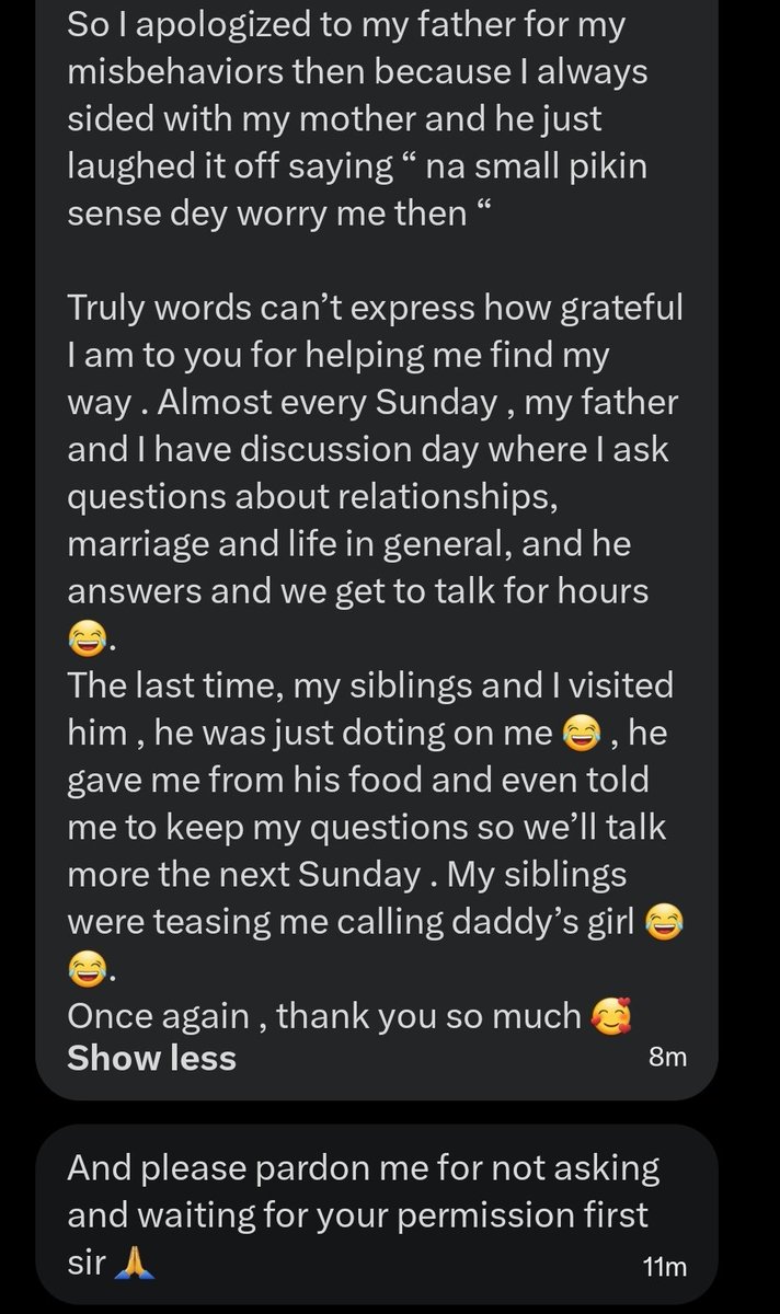 jon_d_doe's tweet photo. I have always told you young people that, if you're in any doubt of what I teach here, please show the posts to your parents.

Especially your fathers.

Please read from this young lady 👇. https://t.co/ndmwjLM9rK