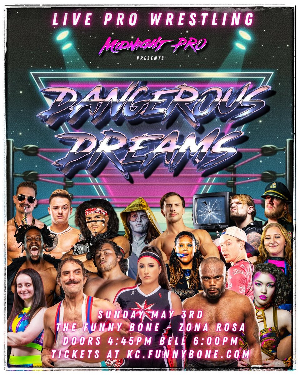 MidnightProKC's tweet photo. Sunday May 3rd.
Experience a full service show with drinks, food, arcade, and of course in your face ACTION with a ONE OF A KIND VIEW  at The Funny Bone Comedy Club. 
TICKETS ON SALE - Grab YOURS TODAY!  
@FunnyBoneKC https://t.co/qIcScFOqBR