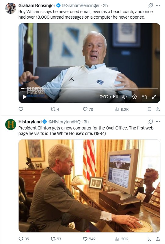 FOmyronpitts's tweet photo. These appeared in this stack on my feed, and it's one reason I would have a hard time giving up this platform. #RoyWilliams #BillClinton https://t.co/X3O3f4eCLU