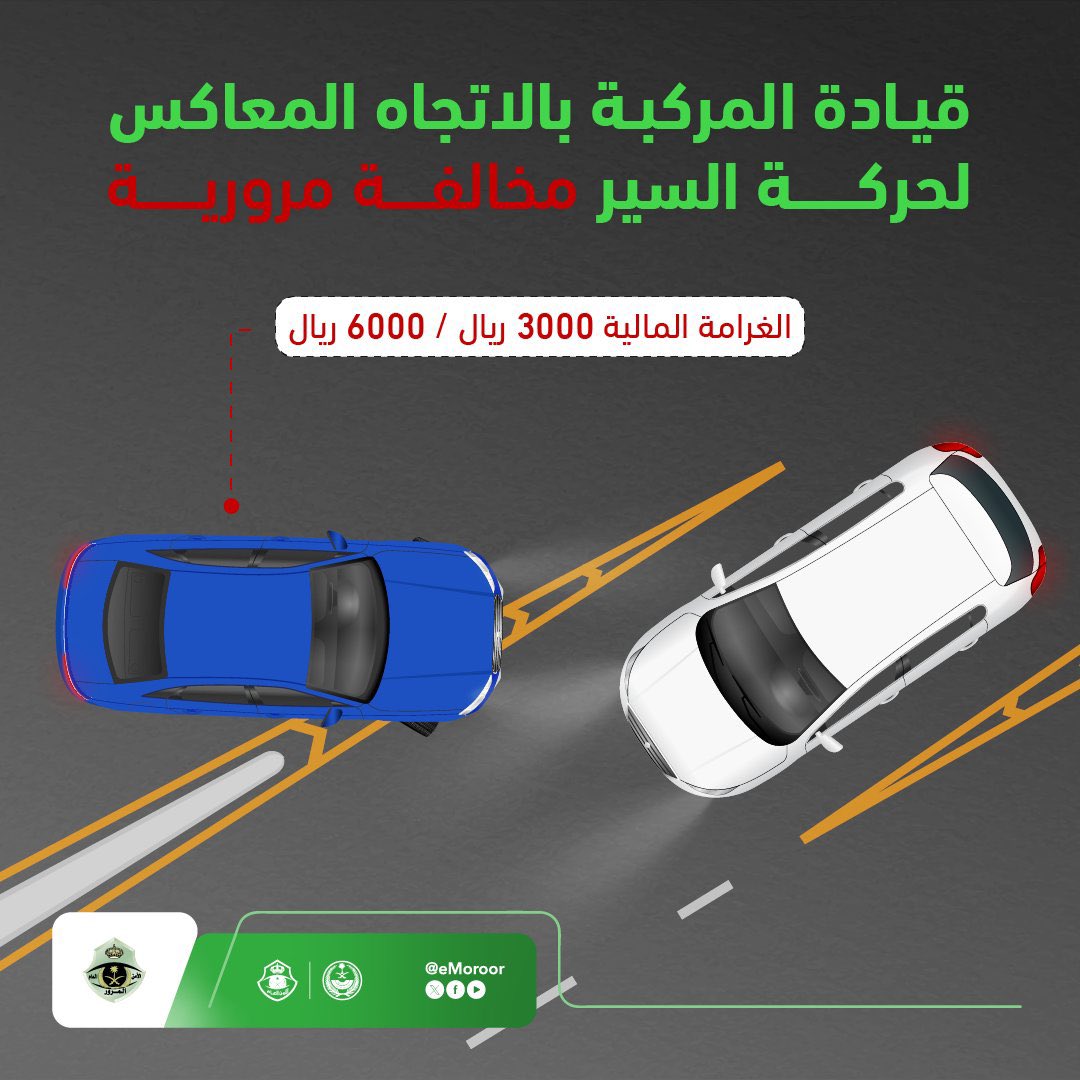 emara_hail's tweet photo. القيادة عكس اتجاه السير فِعل متهور يعرضك ويعرض من حولك للحوادث الجسيمة. 

#المرور_السعودي
#سلامتك_تهمنا https://t.co/Vbyh2GrJbJ