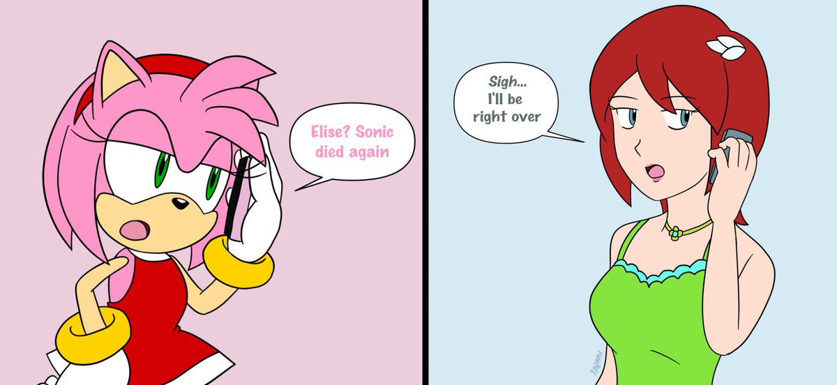 BerryKitty06's tweet image. Sonic's friends casually calling Elise over to revive him whenever something bad happens. 
They have the chaos emeralds on standby just in case
#fanart #repost