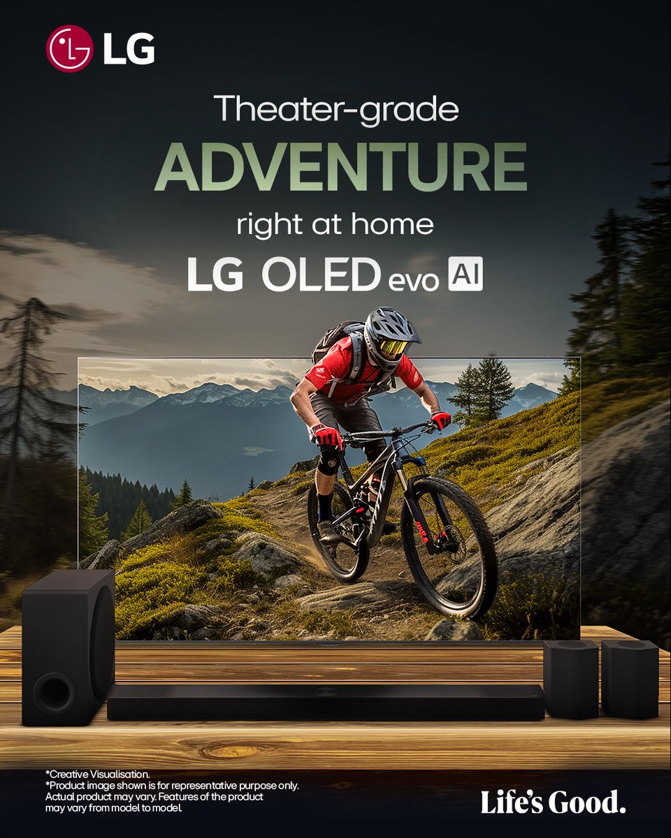 LGIndia's tweet photo. Experience cinematic adventure that put you right in the action, all from your living room.
Know more at https://t.co/ssqVwMVp4A
#LG #LGIndia #LifesGood #LGOLEDAITV #AIIntelligence #HomeCinema #SmartTV #OLEDExperience #HomeEntertainment https://t.co/jqvsKfxorn