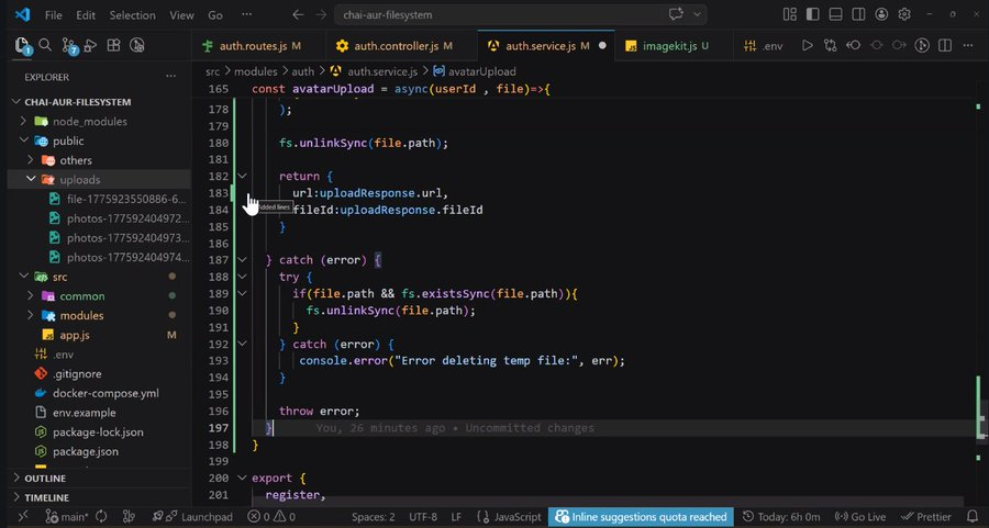 AnkitLemi's tweet image. In today's amazing class by @surajtwt_ 
we explored about
FS module ,Multer,Multer validation techniques ImageKit  ,File upload flow in backend and got assignment.
special thanks to
@devwithja
@BlazeisCoding
@nirudhuuu 
#chaicode #cohort