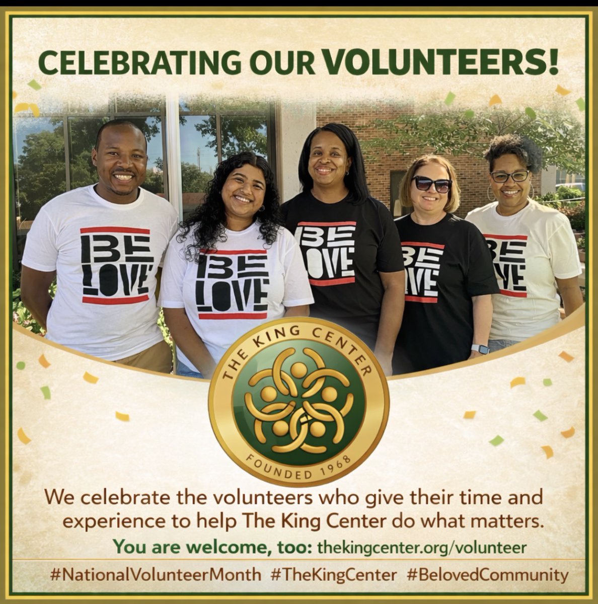 TheKingCenter's tweet image. In April and every month, we appreciate the generosity of King Center volunteers. Join our volunteer community: thekingcenter.org/volunteer

#NationalVolunteerMonth #BelovedCommunity #MLK #TheKingCenter