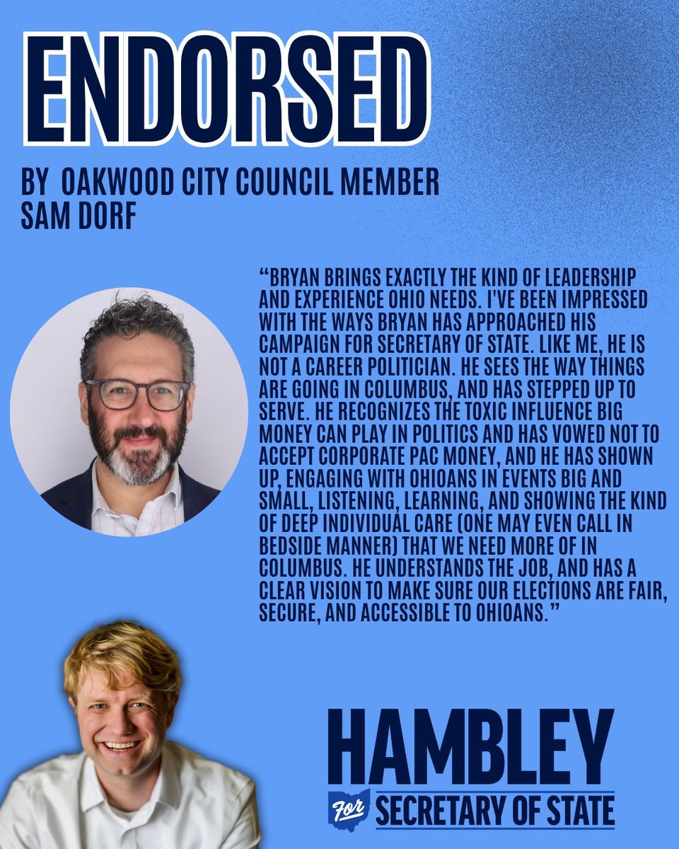 hambleyforohio's tweet image. 🎉 More endorsements to share! Elected #Democrats across #Ohio are showing their support for this campaign. Every community across the state has a stake in free and fair elections, and deserves districts drawn by the people, not politicans. #HambleyForOhio #CareForOhio