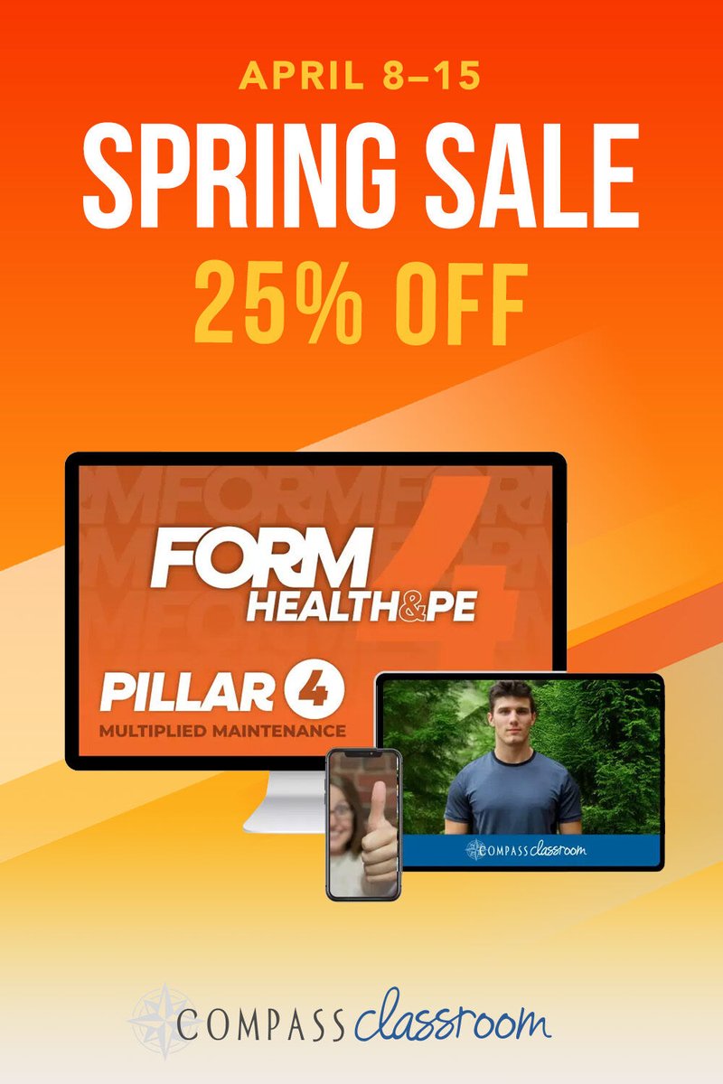 Use code SPRING25 to save 25% off F.O.R.M. Pillar 4 during our Spring Sale! The final pillar of F.O.R.M. -- covering social health and holistic wellbeing from a Christian perspective. 1 HS Health and PE credit total. compassclassroom.com/shop/product/f…